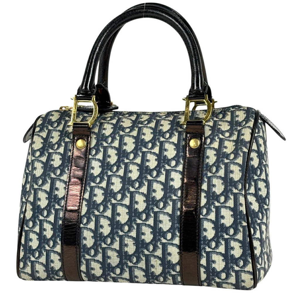 Christian Dior Trotter Handbag Boston Canvas Navy Blue